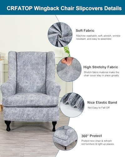 CRFATOP Wingback Chair Covers Stretch Armchair Slipcovers - Image 2