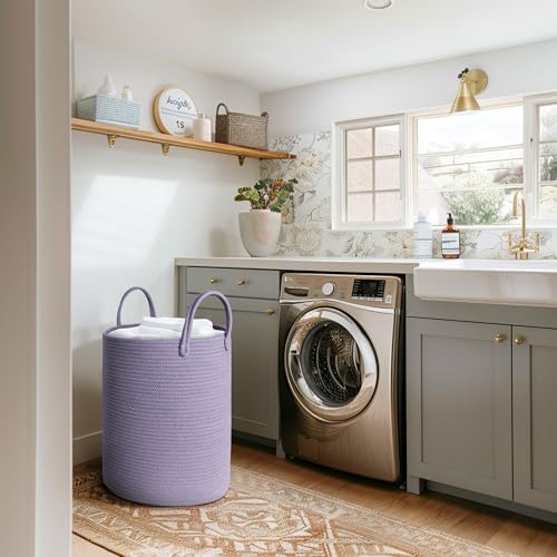 MEGASKET Purple Woven Laundry Basket, Decorative Baby Nursery Clothes Hamper - Image 3
