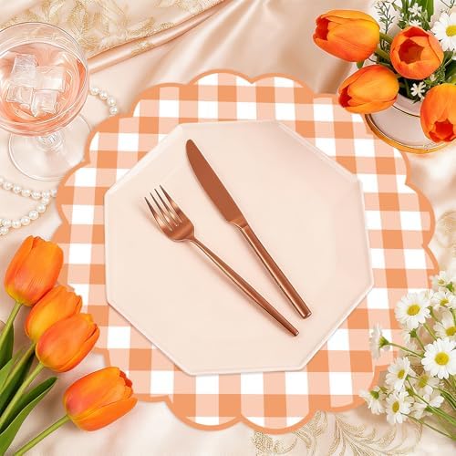 50 Pcs Fall Paper Placemats, 13.5 Inch Orange Gingham Paper Placemats Fall - Image 5