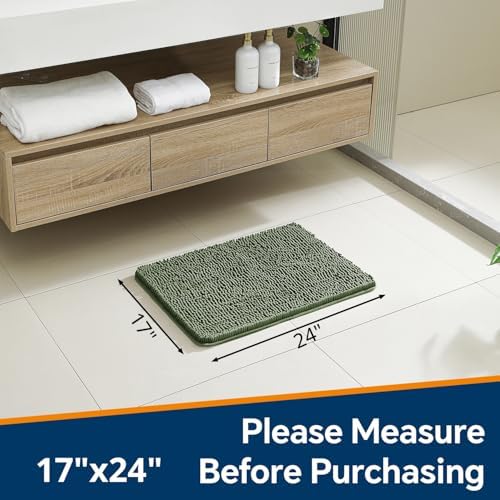 Chenille Bathroom Rug 17"x24" Loden Green, Non-Slip Plush Bath Mat - Image 2