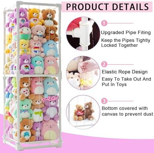 Stuffed Animal Storage Pre-Threaded Bungee Push-Lock Toolless Toy Organizer - Image 2