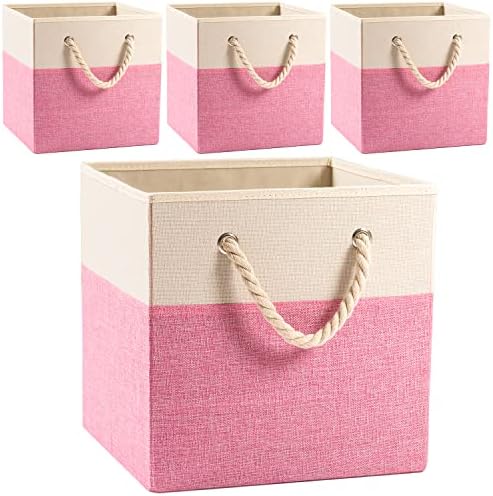 PRANDOM Large Foldable Cube Storage Bins 13x13 inch Fabric Linen Storage by Prandom