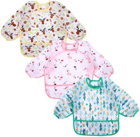 Accmor 3 Pack Long Sleeve Bibs, Baby Smock Waterproof Sleeved Bib Smock by Accmor