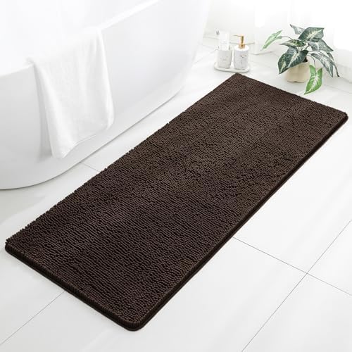Chenille Bathroom Runner Rug 24"x60" Brown, Plush Bath Mat by Kildoss