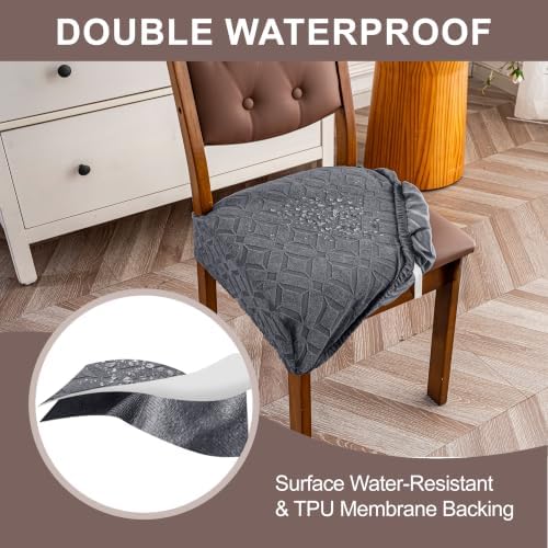Genina Waterproof Chair Covers Set of 4, Dining Chair Cover, Dark Gray - Image 4