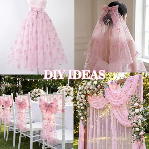 4 Pcs Pink Bow Table Runners 29 X 70 Inch Tulle Lace Party - Image 6