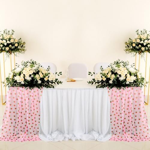 4 Pcs Strawberry Table Runner 29x70 Inch Pink Glitter Tulle - Image 6