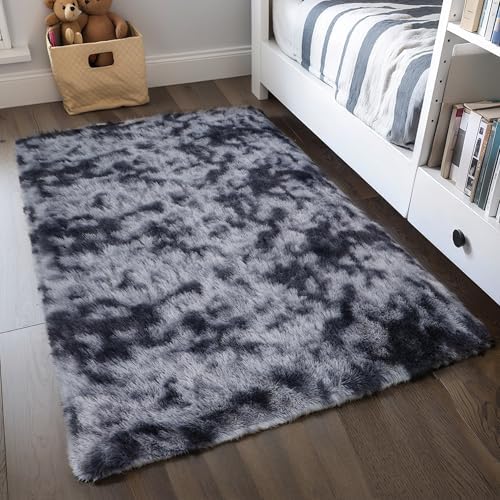 5x7 Tie-dye Dark Grey Shag Rug for Bedroom, Soft Plush Fluffy Carpet - Image 7