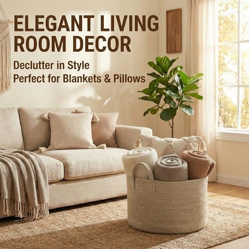 JMvicyroam 115L Extra Large Machine Washable Cotton Rope Blanket Basket - Image 2