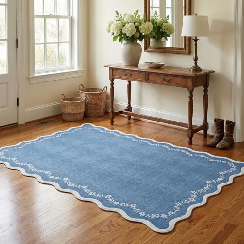 GarveeHome 3x5 Scalloped Washable Area Rug Non Slip Bedroom Entryway Rug - Image 4