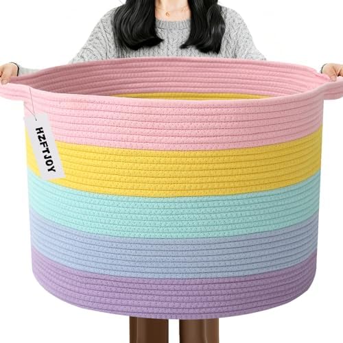 115L Large Blanket Basket, Rope Woven Laundry Basket-Colorful by HZFTJOY