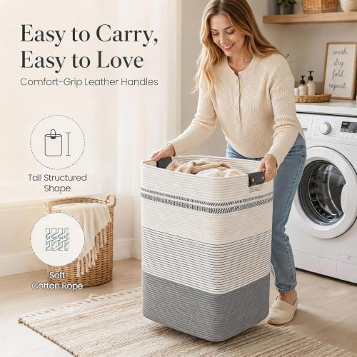 Laundry Hamper, Cotton Rope Laundry Basket - Image 3