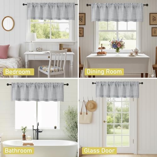 Grey Valances for Windows, Light Filtering Faux Linen Textured Small Short - Image 7