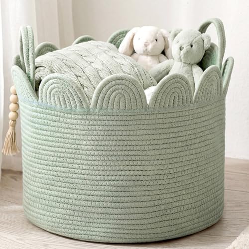 LemonRoad Round Woven Basket Sage Green by Unknown