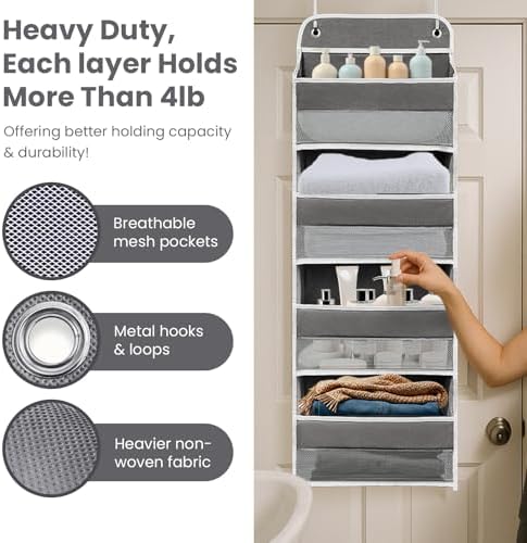 Over The Door Organizer 4 Shelves & 4 Side Pockets, Large Storage Rack - Image 3