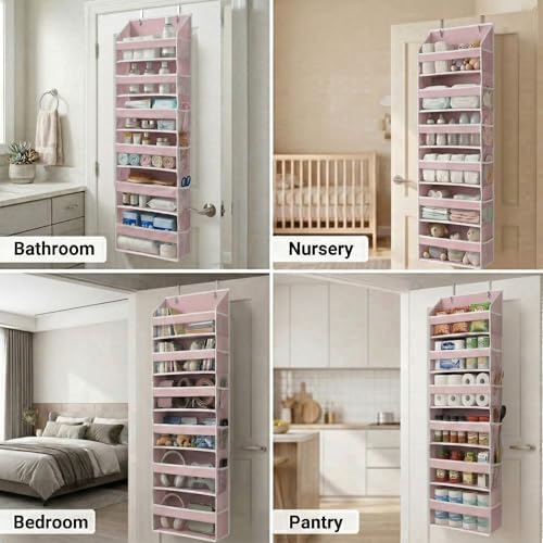 HOMELUX THEORY Over the Door Organizer, 100D Fabric, Baby Pink 2pc - Image 3