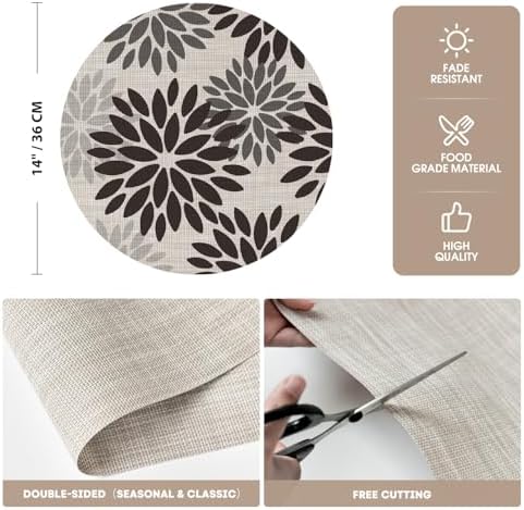 Artoid Mode Black Dahlia Plastic Round Placemats Set of 4, 14 Inch Seasonal - Image 6