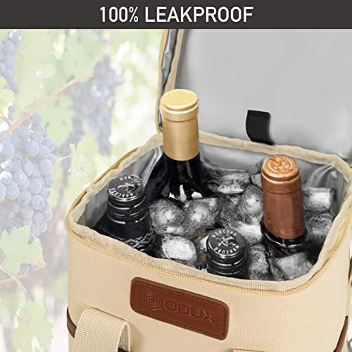 opux Insulated Wine Cooler Bag, Leakproof 4 Bottle Wine Tote Carrier - Image 5