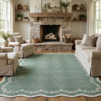GarveeHome Scalloped Area Rugs 8x10 Large Sage Green Washable Living Room by GarveeHome