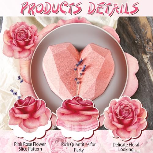 Geosar 200 Pcs Pink Floral Paper Placemats and Coasters Rose Flower Design - Image 3
