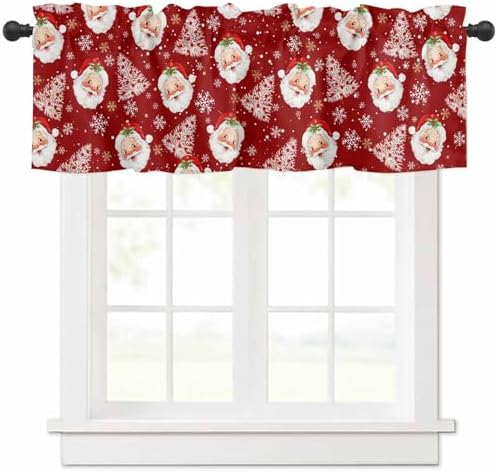 Red Christmas Valance Curtains for Kitchen Windows Santa Claus Merry Christmas by VandarllinHomeKitchenDecor