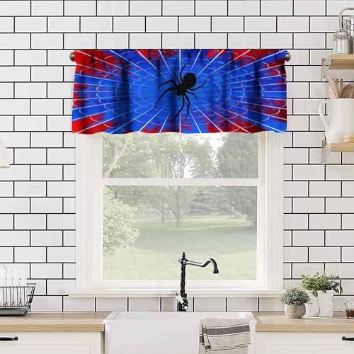 Spider Web Boys Blue Kitchen Curtain Valances Window Kids Girls Teens Rod - Image 4