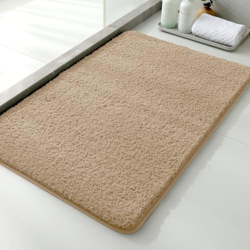 Polyester Bathroom Rug 24"x36" Light Brown, Non-Slip Soft Bath Mat by Kildoss