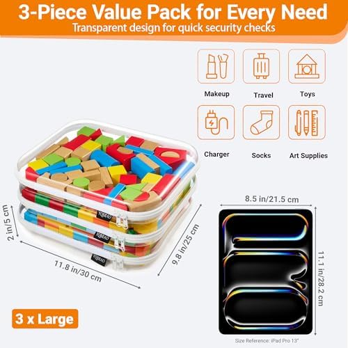YQBRAO Clear Hard Shell Zipper Cases, 3 Large Travel Organizers - Image 4
