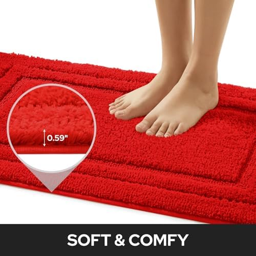 HOMEIDEAS Bathroom Rugs Sets 2 Piece, Super Soft Non Slip Bath Mat Red - Image 3