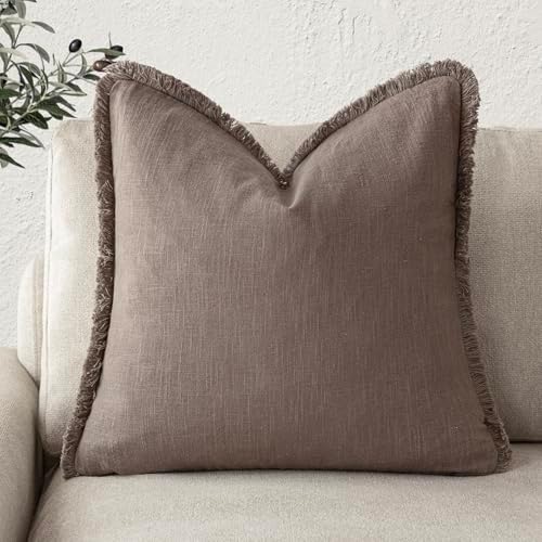 Foindtower Decorative Linen Fringe Throw Pillow Covers Cozy Boho Farmhouse by Foindtower