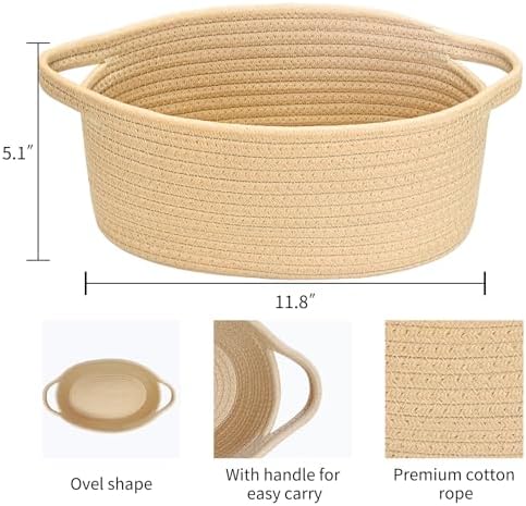 ABenkle Small Basket with Handles, Boho Decorative Rope Woven Dog Cat Toy - Image 2