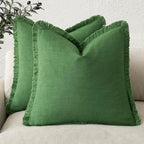 Foindtower Decorative Linen Fringe Throw Pillow Covers 24×24 Forest Green by Foindtower