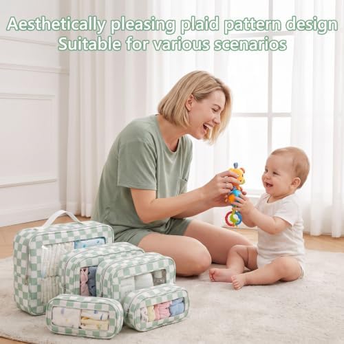 Thinkday 5 Pcs Diaper Bag Organizer Pouch Set Clear Makeup Bag, Mint Green - Image 5
