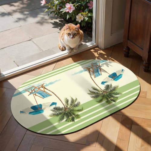 Diatomite Stone Bath Mat Summer Beach Umbrella Chair Oval Doormat Soft Non Slip by Chic+D