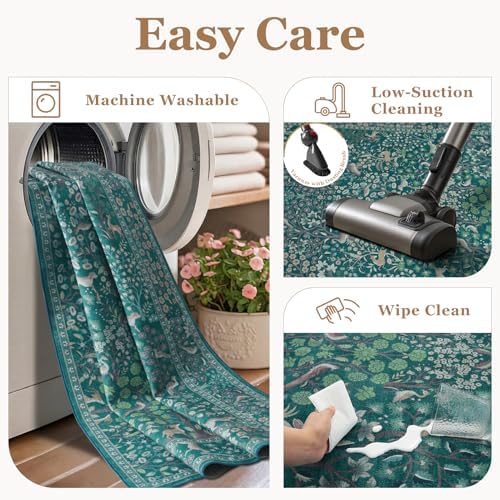 Teal Tree of Life Area Rug 5x7, Boho Farmhouse Carpet - Image 6