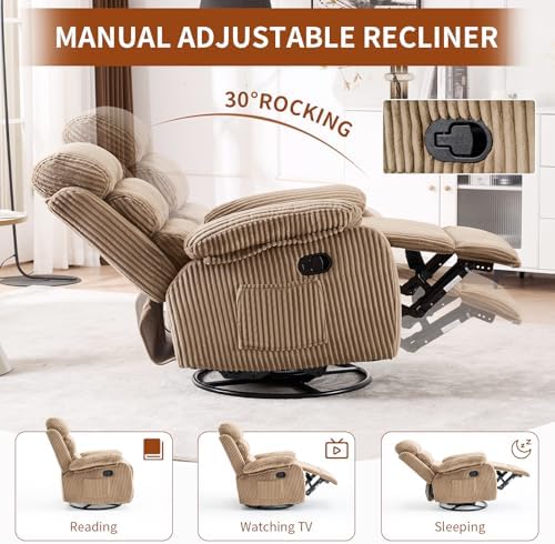 Velvet Upholstered Glider Recliner Chair – 360° Swivel Rocker Chair - Image 4