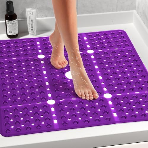 Large Square Shower Mat Bathtub Bath Mat Non Slip Purple 27"x27" - Image 2