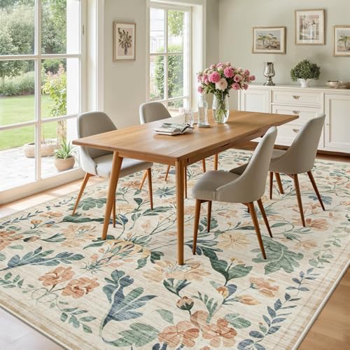 8x10 Area Rugs Boho Floral Washable Living Room Rug Neutral Carpet Bedroom - Image 4