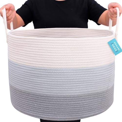 OrganiHaus Round Toy Basket & Blanket Basket, Cotton Rope 20x13" - Image 5