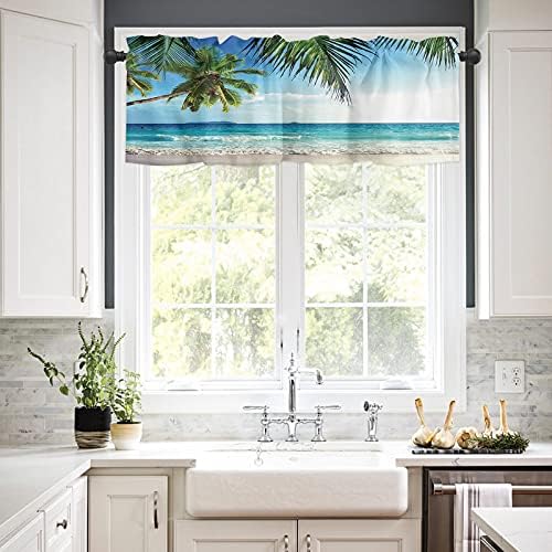 Vandarllin Valance Curtains for Kitchen Window, Palms Tree Ocean Tropical Sea - Image 2