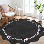 GarveeHome 6ft Round Rugs Washable Scalloped Bow Rug by GarveeHome