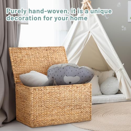 Wonderjune 30 x 17.7 x 17.7 Inch Water Hyacinth Wicker Storage Trunk - Image 5