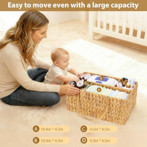 Large Baby Diaper Caddy Organizer, Handwoven Water Hyacinth Storage Basket - Image 7