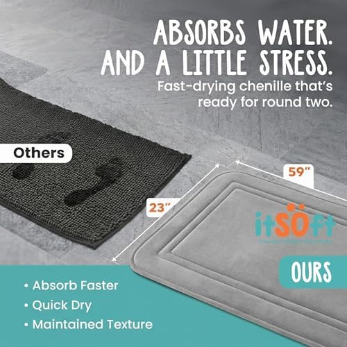 ITSOFT Memory Foam Bath Mat 59x23, Non Slip, Machine Washable, Quick Dry & - Image 3