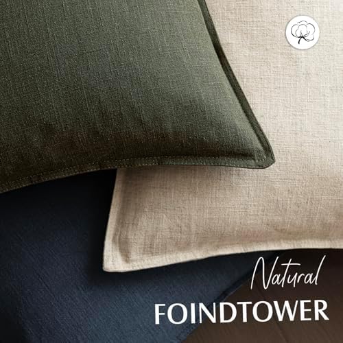 Foindtower Linen Solid Decorative Throw Pillow Cover 24x24 Inch Dark Green - Image 4