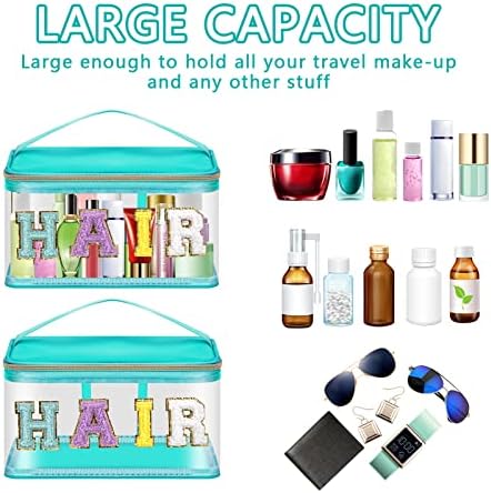 Iqimott Preppy Clear Makeup Bag Hair Pouch, Chenille Letter Cosmetic Bag - Image 4
