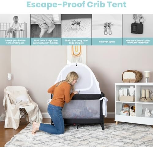 Mini Crib and Pack and Play Tent, Net Canopy to Keep Baby from Climbing Out - Image 2
