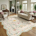 Scalloped Floral Rug 8x10, Sage Green Washable Large Area Rug by Dadasgk