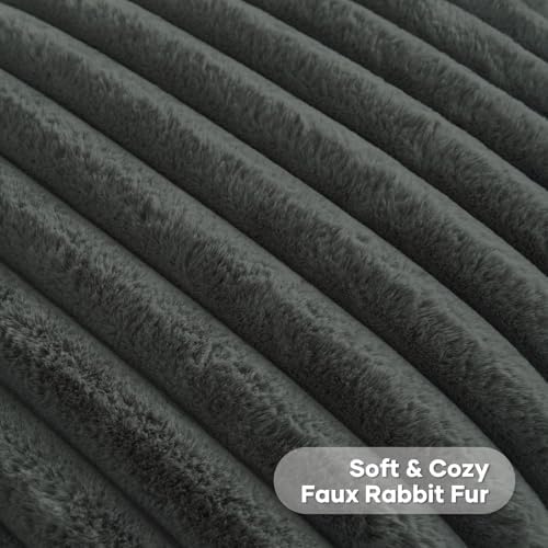 FUTEI Pack of 2 Faux Fur Throw Pillow Covers 28x28 Inch, Dark Grey - Image 2