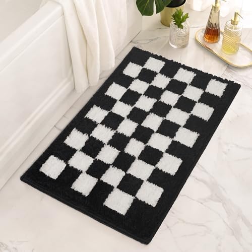 GRANNY SAYS Checkered Black Bathroom Rug, Cute Bath Mat by GRANNYSAYS